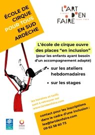 l'Art d'en Faire propose un dispositif d'inclusion dans le cadre de son école de cirque.