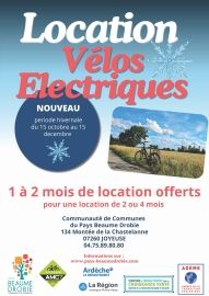 Mobilité - location de vélos à assistance électrique par la CdC Beaume-Drobie