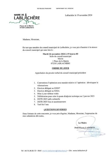 Ordre du jour du prochain conseil municipal