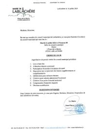 Ordre du jour du conseil municipal du mardi 23 juillet